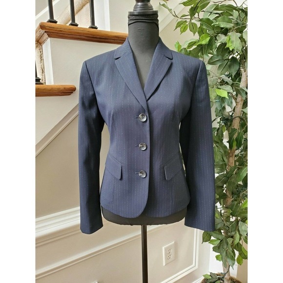Jones Wear Women's Blue Lined Polyester Long Sleeve 3 Buttons Stretch Blazer 8P - Picture 1 of 11
